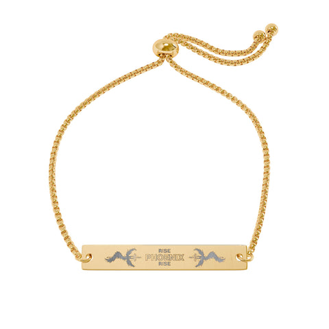 NEW: "RISE PHOENIX RISE" Adjustable Flat Bar Bracelet (Engraving)