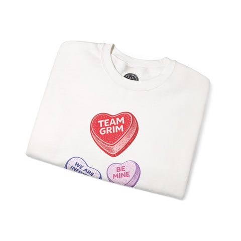 CANDY CAPSULE: TEAM GRIM CONVERSATION HEART SWEATSHIRT IN PEARL