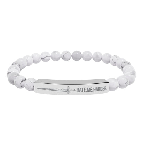 NEW: "HATE ME HARDER" Natural Stone Stretch Bar Bracelet (Engraving)