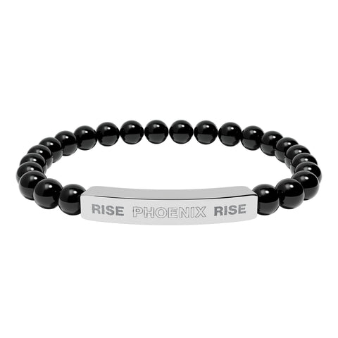 NEW: "RISE PHOENIX RISE" Natural Stone Stretch Bar Bracelet (Engraving)