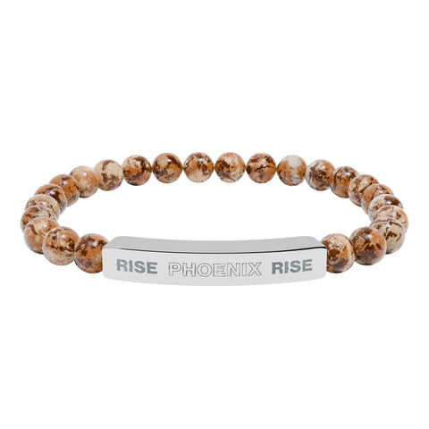 NEW: "RISE PHOENIX RISE" Natural Stone Stretch Bar Bracelet (Engraving)