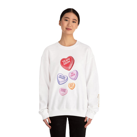 CANDY CAPSULE: TEAM GRIM CONVERSATION HEART SWEATSHIRT IN PEARL