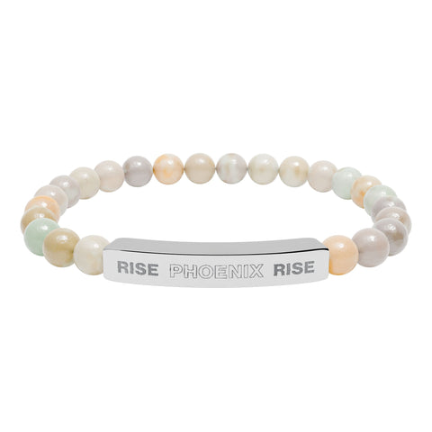 NEW: "RISE PHOENIX RISE" Natural Stone Stretch Bar Bracelet (Engraving)