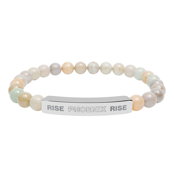 NEW: "RISE PHOENIX RISE" Natural Stone Stretch Bar Bracelet (Engraving)