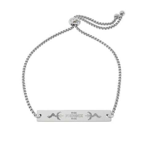 NEW: "RISE PHOENIX RISE" Adjustable Flat Bar Bracelet (Engraving)
