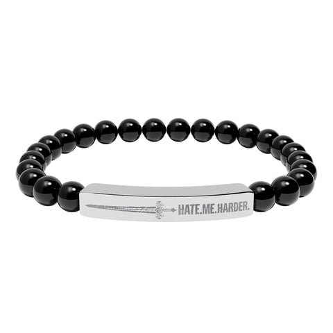 NEW: "HATE ME HARDER" Natural Stone Stretch Bar Bracelet (Engraving)
