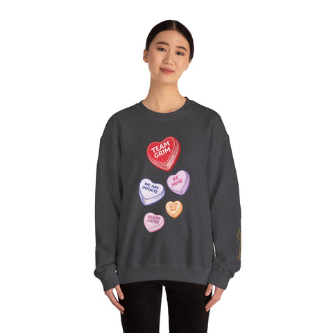 CANDY CAPSULE: TEAM GRIM CONVERSATION HEART SWEATSHIRT IN SHADOW