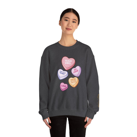 CANDY CAPSULE: TEAM ORO CONVERSATION HEART SWEATSHIRT IN SHADOW