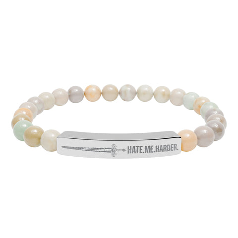 NEW: "HATE ME HARDER" Natural Stone Stretch Bar Bracelet (Engraving)