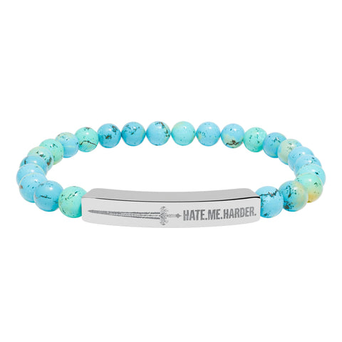 NEW: "HATE ME HARDER" Natural Stone Stretch Bar Bracelet (Engraving)