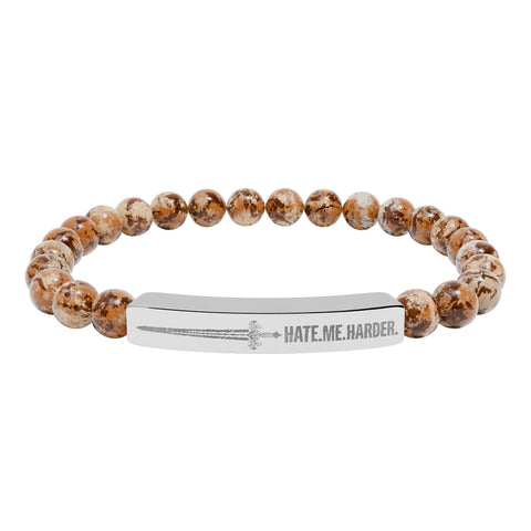 NEW: "HATE ME HARDER" Natural Stone Stretch Bar Bracelet (Engraving)