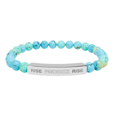 NEW: "RISE PHOENIX RISE" Natural Stone Stretch Bar Bracelet (Engraving)